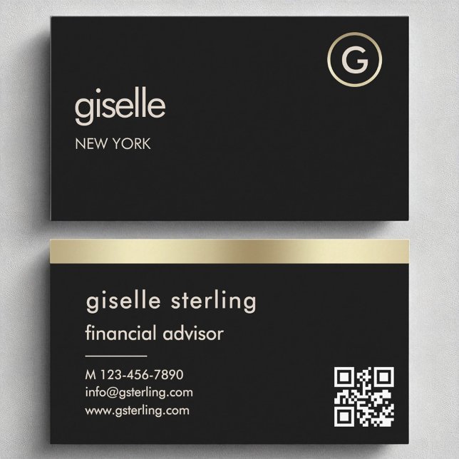 Carte De Visite Conseiller financier Black QR Code Gold Foil (Créateur téléchargé)