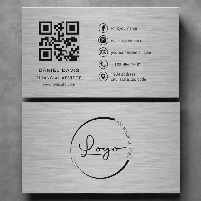 Carte De Visite Conseiller financier Code QR métal (Créateur téléchargé)