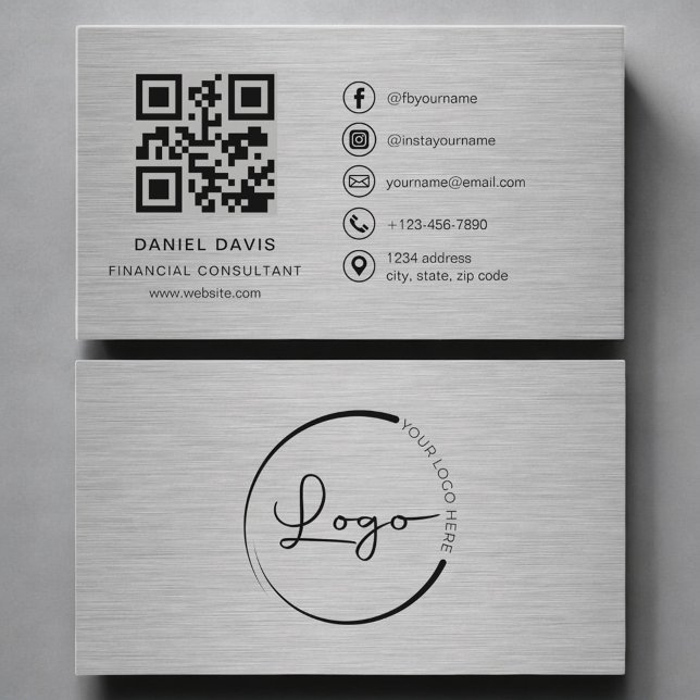 Carte De Visite Conseiller financier Code QR métallique (Créateur téléchargé)