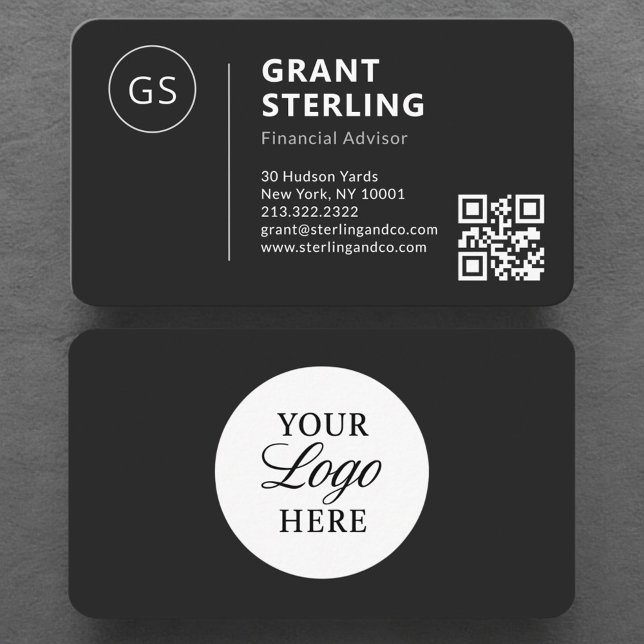 Carte De Visite Conseiller financier Logo noir Code QR Professionn (Créateur téléchargé)