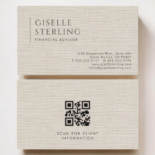 Carte De Visite Conseiller financier Luxe Lin QR Code neutre