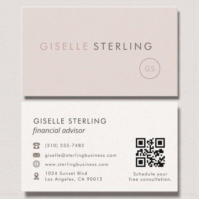 Carte De Visite Conseiller financier QR Code Blush Pink Luxe (Créateur téléchargé)