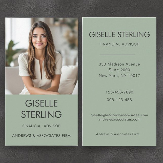 Carte De Visite Conseiller financier Sage Green Photo professionne (Créateur téléchargé)