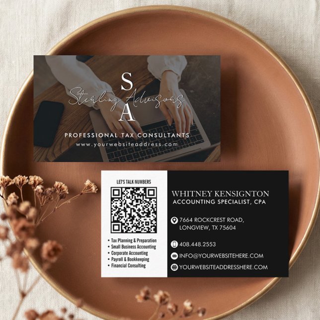 Carte De Visite Conseiller fiscal professionnel Expert-comptable M (Professional Tax Consultant Monogram Accountant QR Business Card)