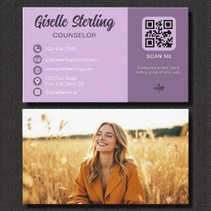 Carte De Visite Conseiller Lavender Purple QR Code Photo