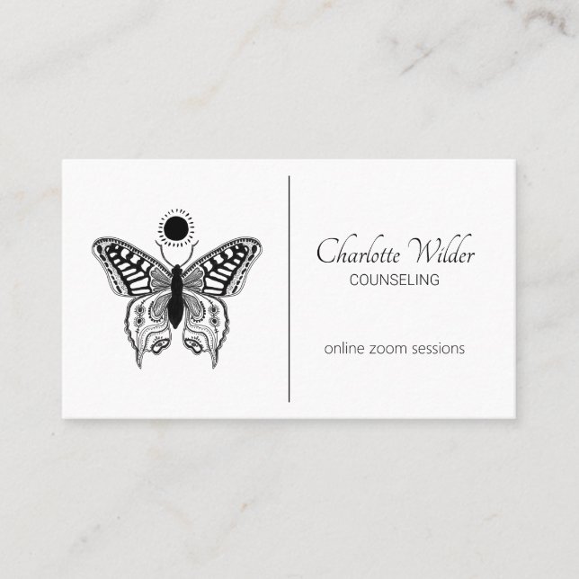 Carte De Visite Conseiller Papillon Noir Et Blanc (Devant)