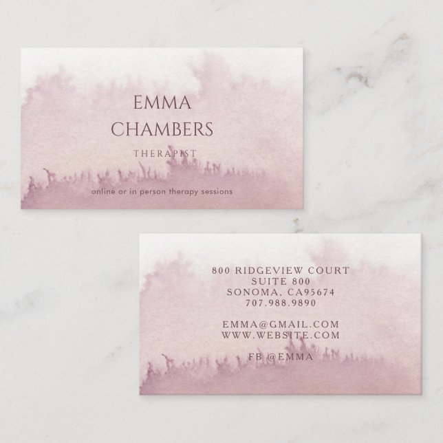 Carte De Visite Conseillère en aquarelle Abstraite Dusty Rose (Devant / Derrière)