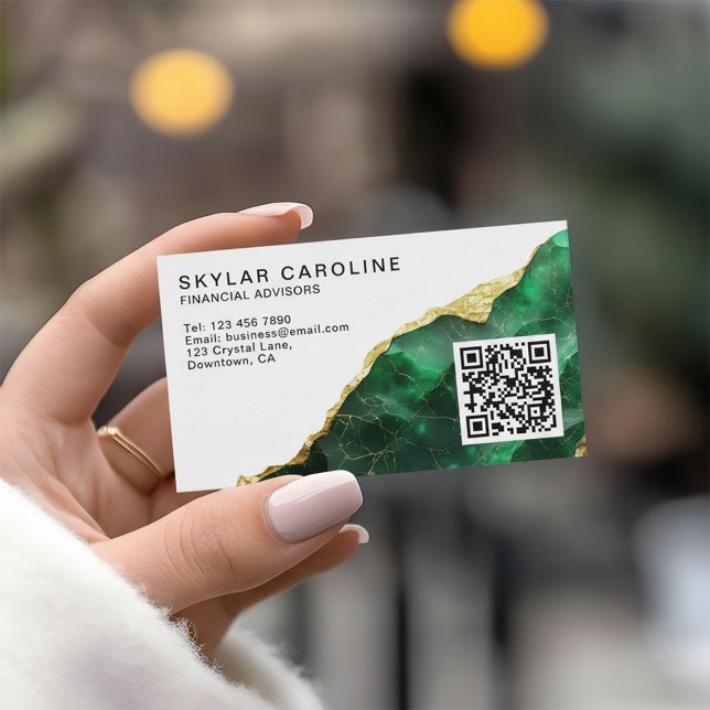 Carte De Visite Conseillers financiers Emerald Gold Code RQ (Créateur téléchargé)