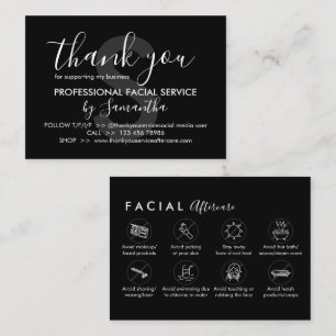 Carte De Visite Conseils de soins après faciaux noirs Merci