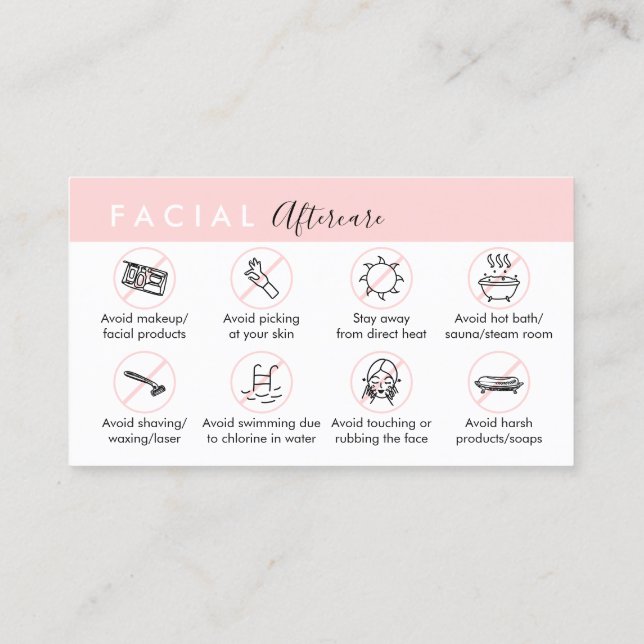 Carte De Visite Conseils de soins après faciaux post instruction (Dos)