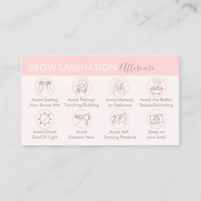 Carte De Visite Conseils de soins après lamination des sourcils à  (Dos)