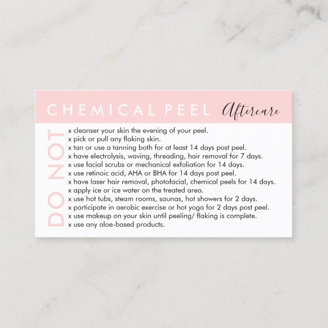 Carte De Visite Conseils de soins après un peeling chimique à évit (Dos)