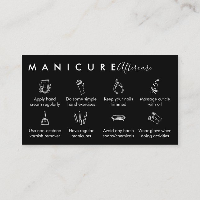 Carte De Visite Conseils de soins après une manucure Black Top (Dos)