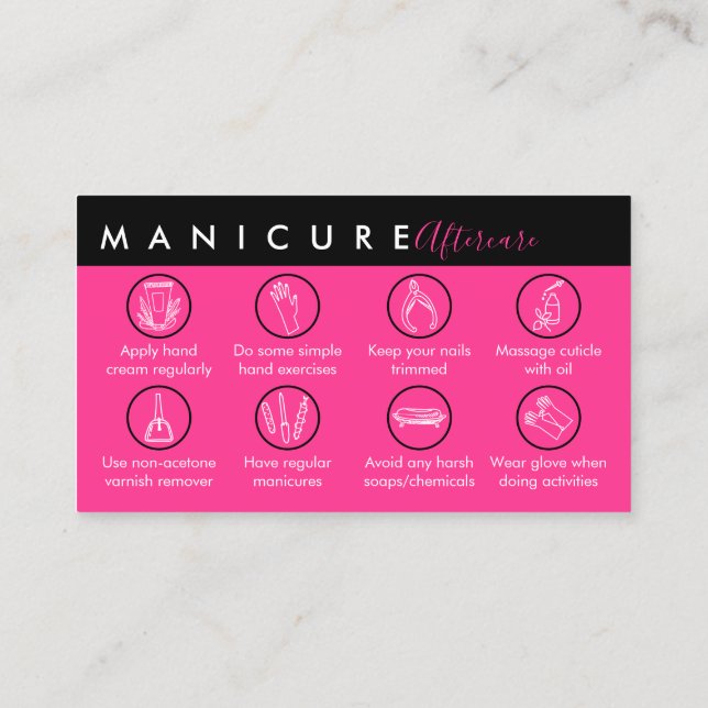 Carte De Visite conseils de soins après une manucure Rose Néon (Dos)