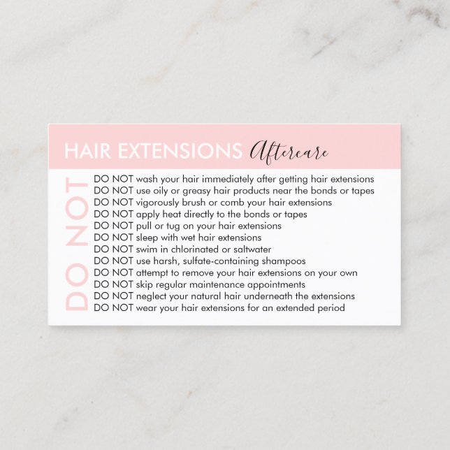 Carte De Visite Conseils de soins après-vente pour extensions de c (Dos)