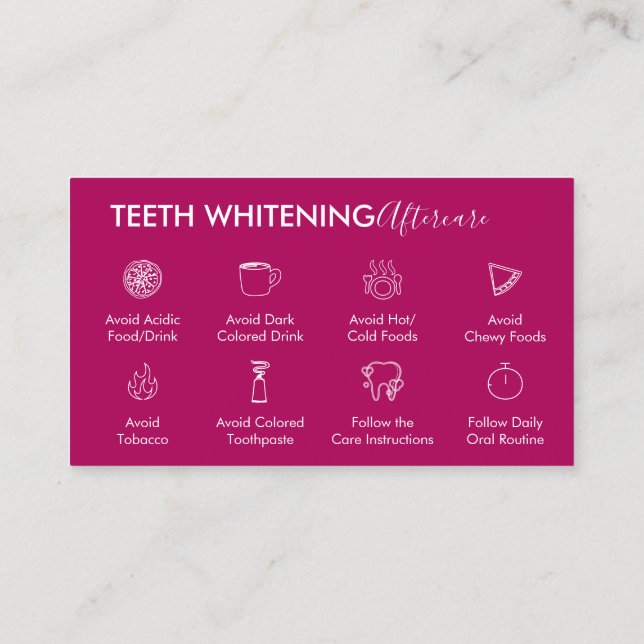 Carte De Visite Conseils de suivi de blanchiment des dents Pink Da (Dos)