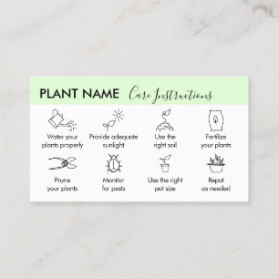 Carte De Visite Conseils d'entretien des plantes Instructions pour