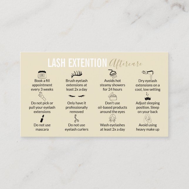 Carte De Visite Conseils et instructions de soins après-cils moder (Dos)