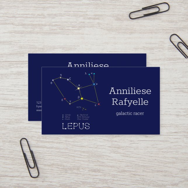 Carte De Visite Constellation de l'hémisphère sud Lepus (Devant/Arrière en situation)