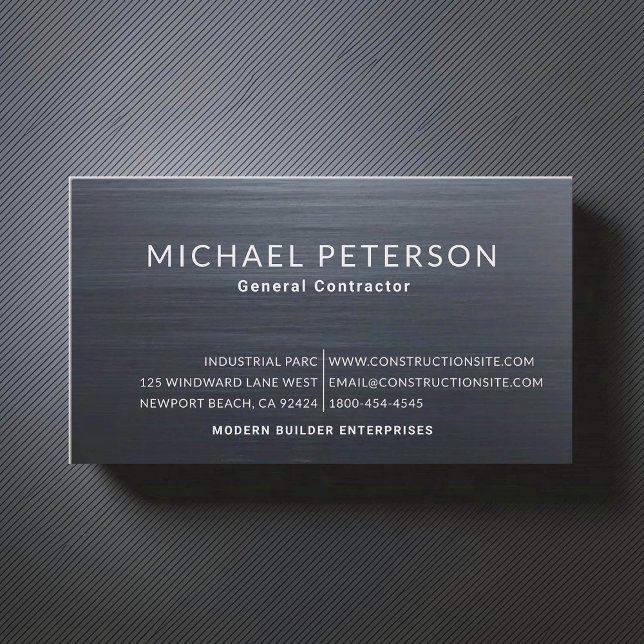 Carte De Visite Constructeur de construction Développeur en acier  (construction company builder remodeling business card brushed dark blue steel simple minimalist)