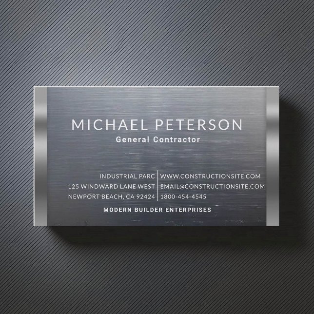 Carte De Visite Constructeur de construction Développeur en acier  (construction company builder remodeling business card brushed steel simple minimalist modern classy)