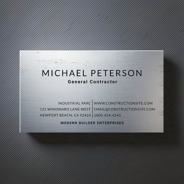 Carte De Visite Constructeur de construction Développeur en acier  (construction company builder remodeling business card brushed steel simple minimalist modern)