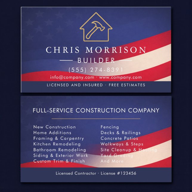 Carte De Visite Constructeur Patriotique Construction Moderne  (Créateur téléchargé)