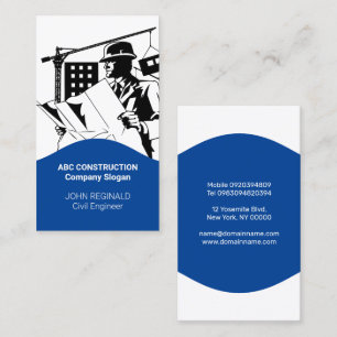 Carte De Visite Construction Business Bleu et Blanc