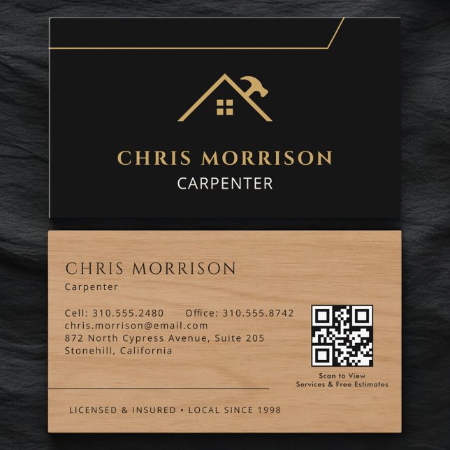Carte De Visite Construction Carpenter Carpentry Wood QR Code (Créateur téléchargé)