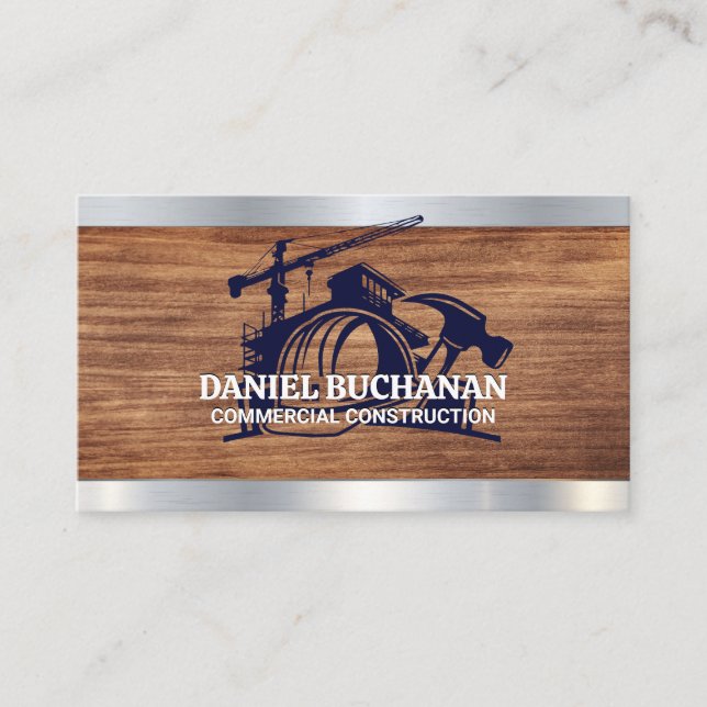 Carte De Visite Construction | Col bleu | Casque de chantier (Devant)