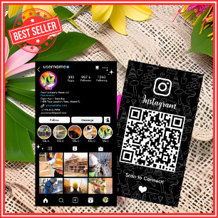 Carte De Visite Construction de bâtiment Instagram noir QR Code