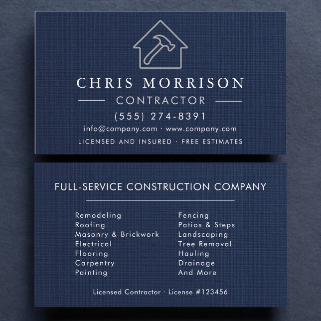 Carte De Visite Construction de bâtiment Luxe Bleu Nuit Argent (Créateur téléchargé)