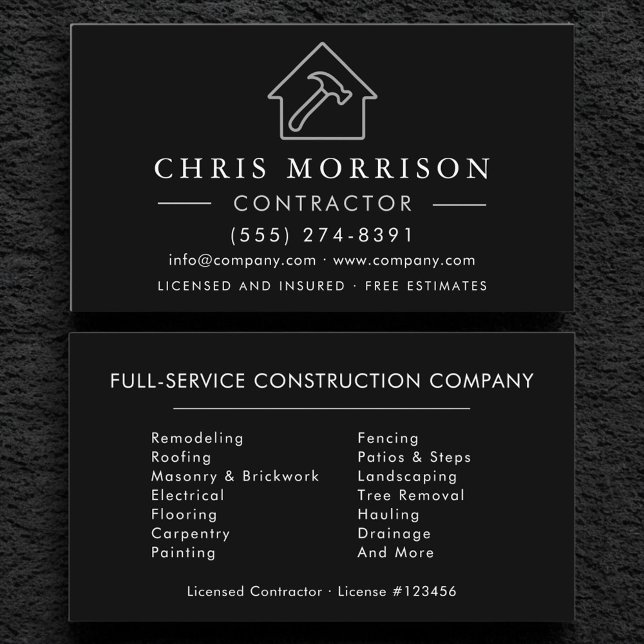 Carte De Visite Construction de bâtiment moderne en argent noir  (Créateur téléchargé)