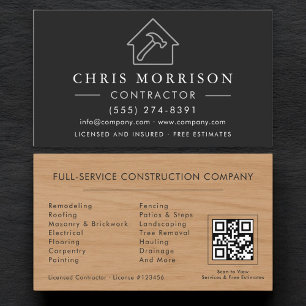 Carte De Visite Construction de bâtiments en bois Code QR noir arg
