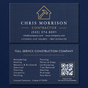 Carte De Visite Construction de bâtiments Lin Navy Blue