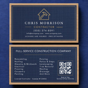 Carte De Visite Construction de bâtiments Lin Navy Blue Or Bois