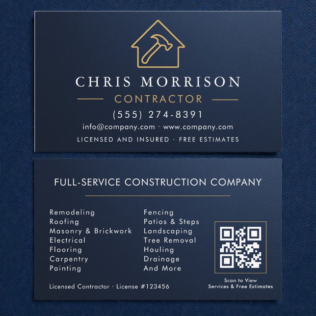 Carte De Visite Construction de bâtiments Navy Blue Metal (Créateur téléchargé)