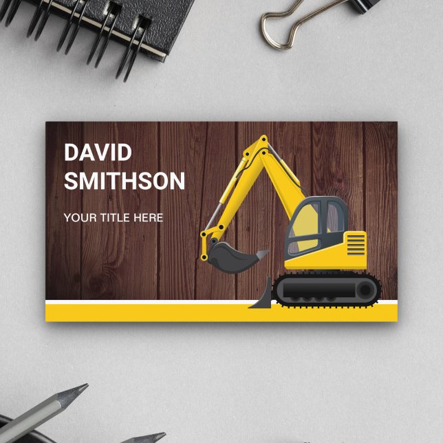 Carte De Visite Construction de bois rustique Bulldozer Excavatric (Créateur téléchargé)