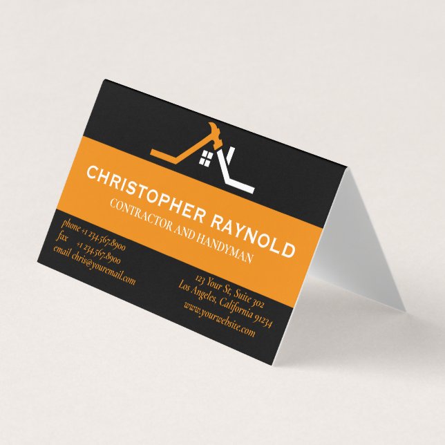 Carte De Visite Construction de maison sur mesure noire et orange (Devant)