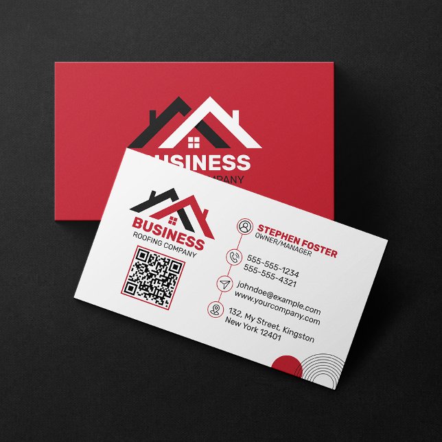 Carte De Visite Construction de toiture professionnelle rouge et b (Créateur téléchargé)