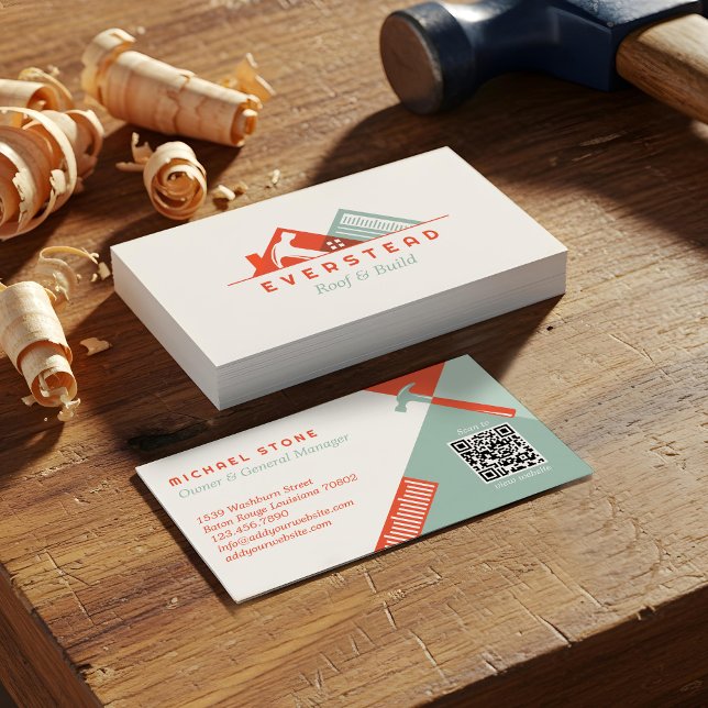 Carte De Visite Construction de toitures Accueil Outils d'améliora (Roofing Construction Home Improvement Tools Logo Business Card)