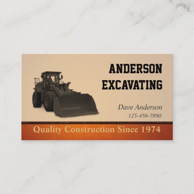 Carte De Visite Construction d'excavateur (Devant)
