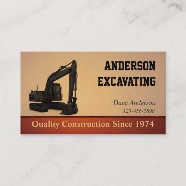 Carte De Visite Construction d'excavateur (Devant)