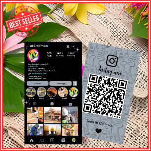 Carte De Visite Construction du bâtiment Instagram Dusty Blue QR C