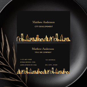Carte De Visite Construction d'une silhouette de ville en or noir