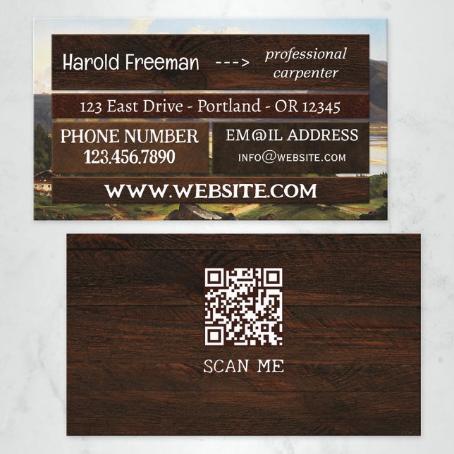 Carte De Visite Construction en bois accrocheur QR  (Créateur téléchargé)