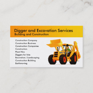 Carte De Visite Construction et excavatrice faites sur commande