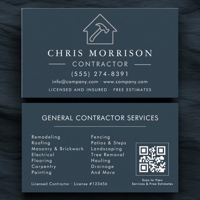 Carte de visite Construction Générale Bleu Argent  (Créateur téléchargé)