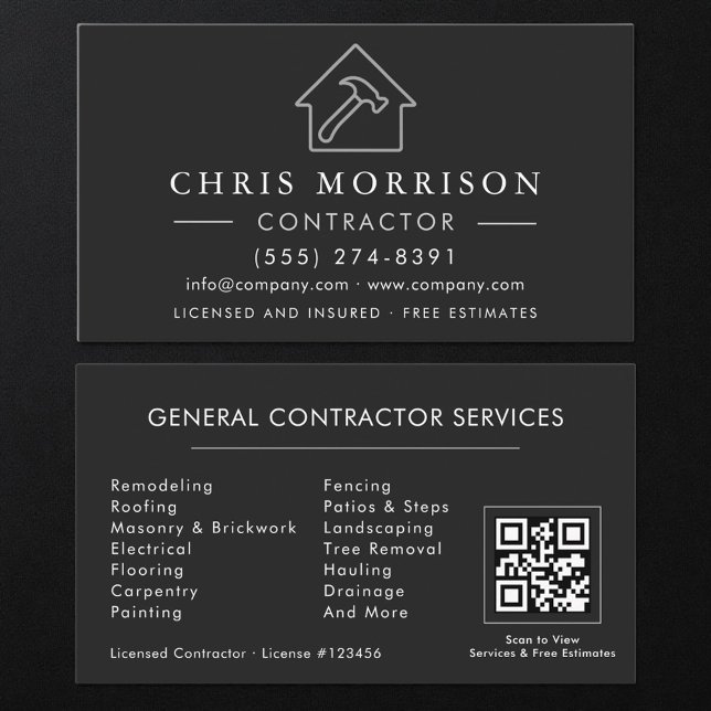Carte de visite Construction générale Noir Argent  (Créateur téléchargé)