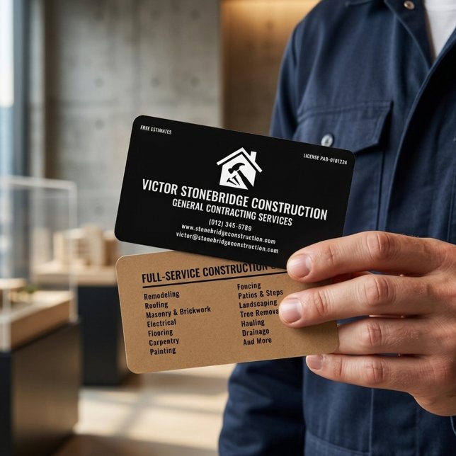 Carte De Visite Construction Générale & Rénovation Moderne Noir Ta (Créateur téléchargé)